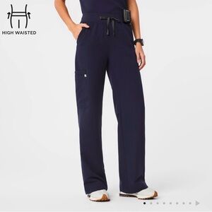 Figs Navy High-Waisted Wide Legs Isabella Pants